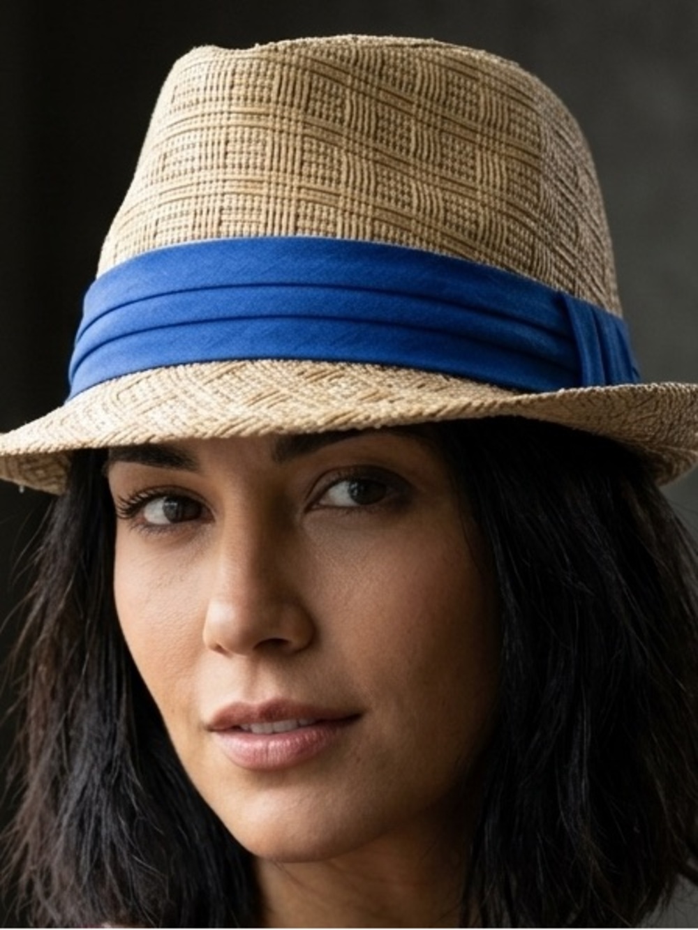 Guess Natural Straw Fedora Blue Band